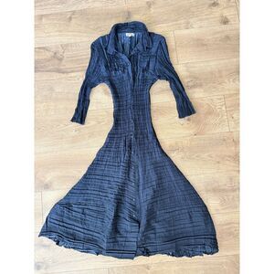 ALQUEMA 1 Scrunch Nehru Smash Navy Blue Button Dress Crinkle Midnight Stretchy